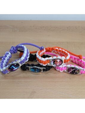 Colorful Braided Paracord Charm Bracelets - Purple, Black, Orange, Pink 4